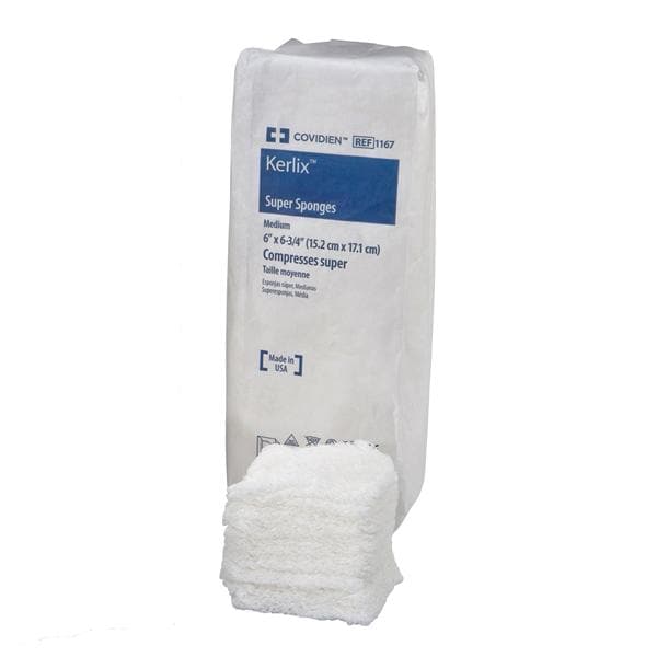 Kerlix Super 100% Cotton Gauze Sponge 6x6-3/4" Non-Sterile Medium Woven Prwsh LF, 6 BG/CA