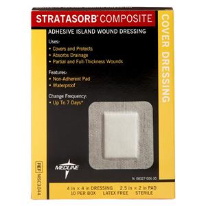 Stratasorb Composite Island Dressing 4x4" 4 Layer Sterile NAdh Adhs Abs LF