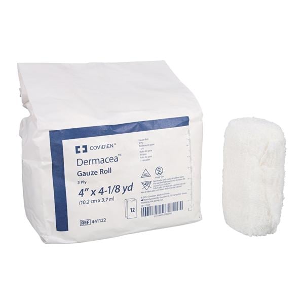 Dermacea Gauze Bandage Cotton Fluff 4"x4yd 3 Ply Non-Sterile 12/Bg, 8 BG/CA