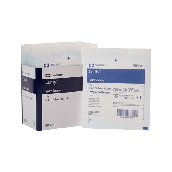 Curity 100% Cotton Gauze Sponge 4x4" 8 Ply Sterile USP Type VII LF, 24 BX/CA