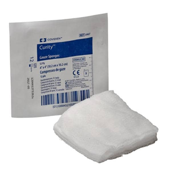 Curity 100% Cotton Gauze Sponge 4x4" 12 Ply Sterile USP Type VII LF, 16 BX/CA
