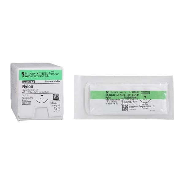 Suture 4-0 18" Nylon Monofilament PC-31 Black 12/Bx