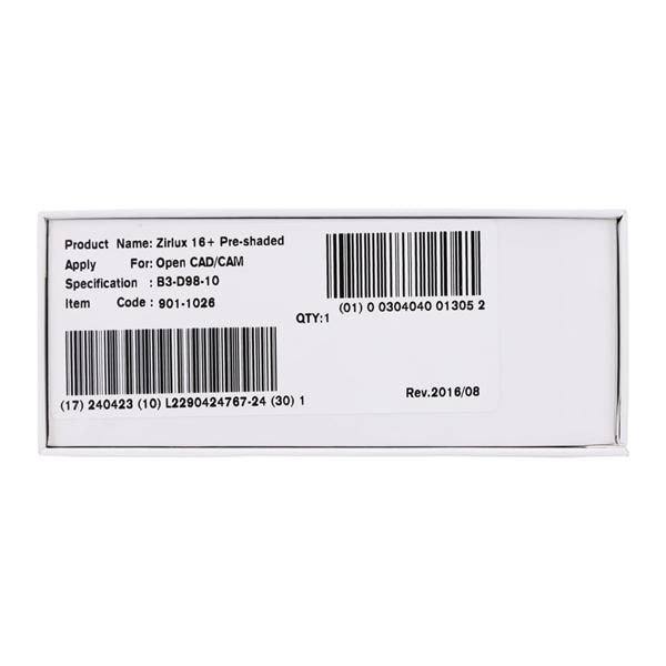 Zirlux 16+ Zirconia Disc B3 98x10mm Ea