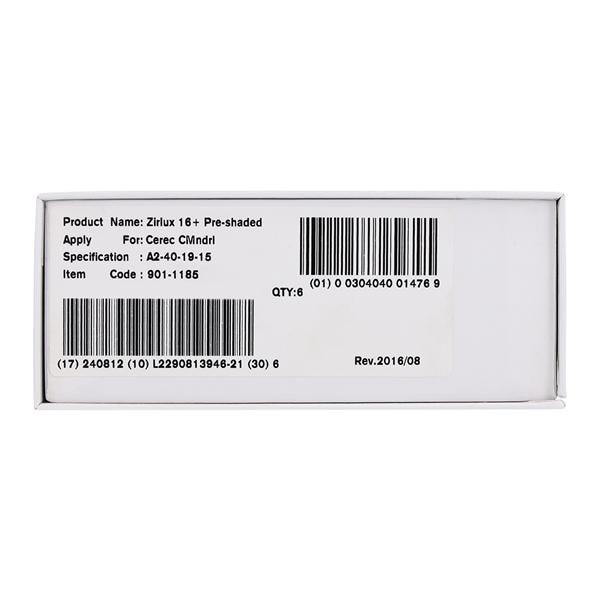 Zirlux 16+ Zirconia Block A2 40x19x15mm 6/PK