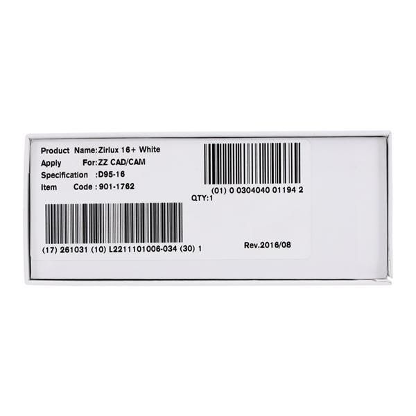 Zirlux 16+ Zirconia Disc White 95x16 Ea