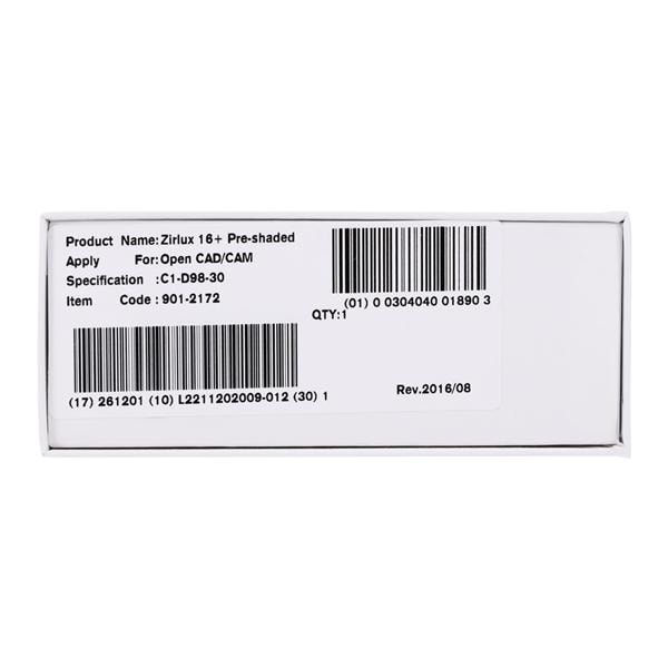 Zirlux 16+ Zirconia Disc C1 98x30mm Ea product image