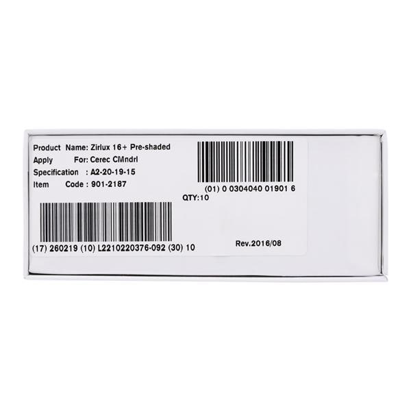 Zirlux 16+ Zirconia Block A2 20x19x15mm Ea