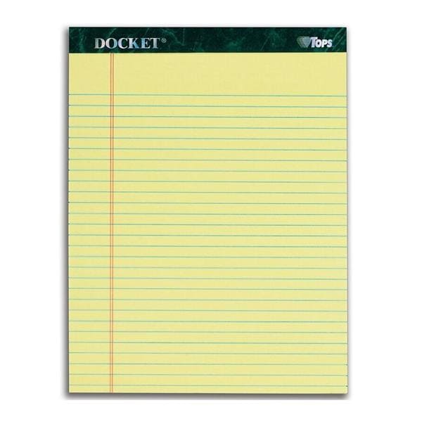 Tops Docket Legal Ruled Pads 8.5 in x 11.75 in 50 Sheets Canary 12/Pk
