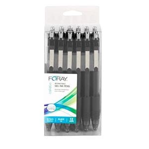 Foray Retracting Gel Pens Medium Point 0.7 mm Transparent Black 12/Pk