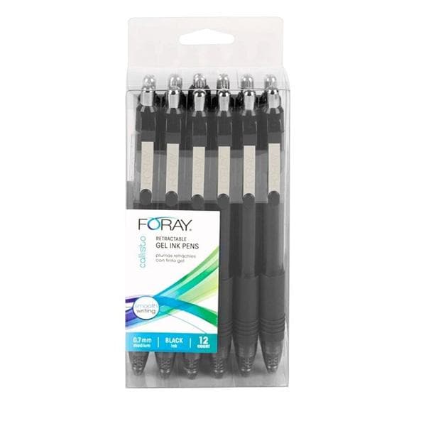 Foray Retracting Gel Pens Medium Point 0.7 mm Transparent Black 12/Pk