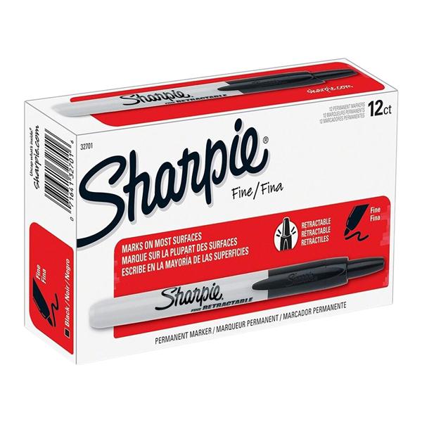 Sharpie Retractable Permanent Markers Fine Point Black 12/Box 12/Bx product image
