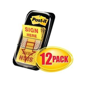 Printed Flags "Sign Here" 1 in x 1.7 in Yellow 50/Pad 12Pack 12/Pk