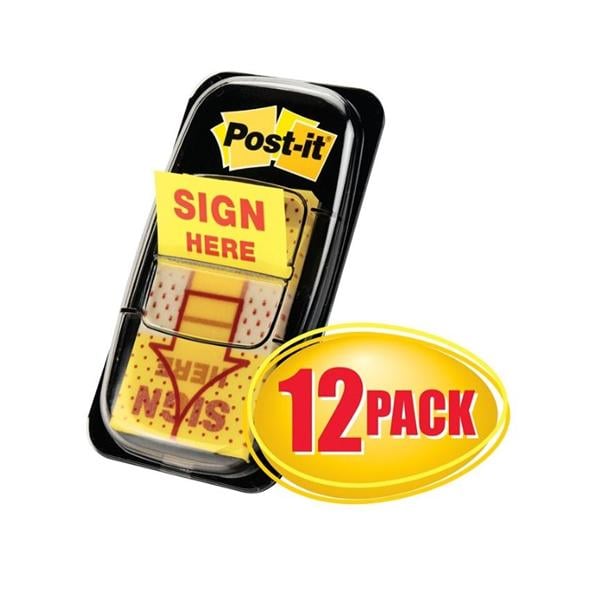 Printed Flags "Sign Here" 1 in x 1.7 in Yellow 50/Pad 12Pack 12/Pk