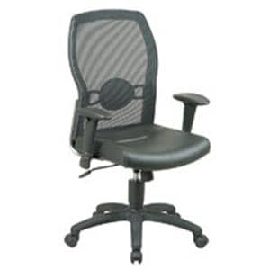 Office Star Screen-Back Chair With Leather Seat Black Ea