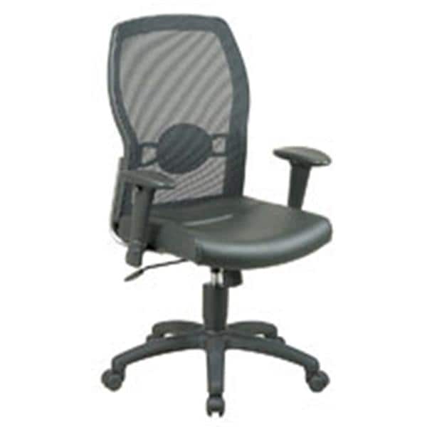 Office Star Screen-Back Chair With Leather Seat Black Ea