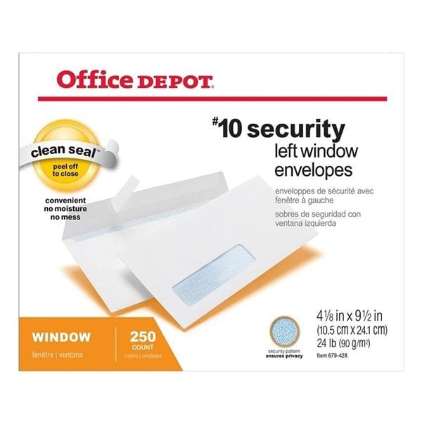 Security Window Envelope #10 4 1/8 in x 9.5 in White 250/Pack 250/Bx product image