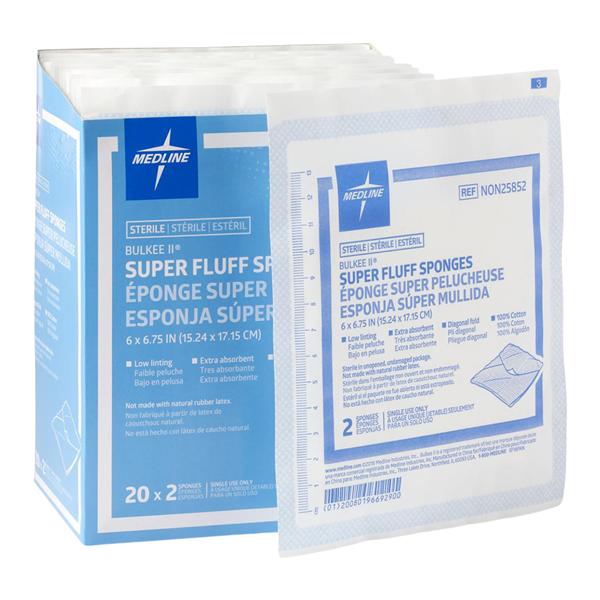 Bulkee II Super Fluff Gauze Sponge 6x6-3/4" 6 Ply Sterile Diagonal Cotton LF, 12 BX/CA