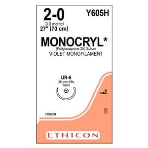 Monocryl Suture 2-0 27" Poliglecaprone 25 Monofilament UR-6 Violet 36/Bx