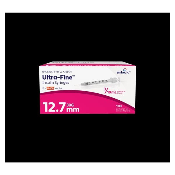 Ultra-Fine Insulin Syringe/Needle 30gx1/2" 3/10cc Tan Conventional LDS 100/Bx