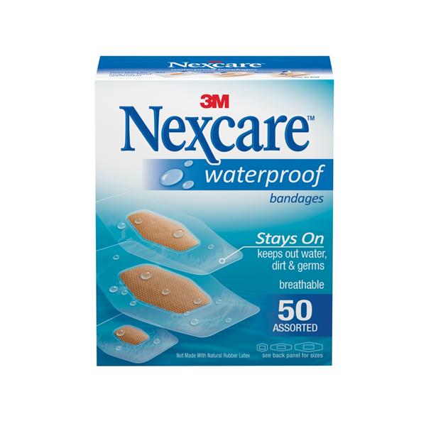 3M Nexcare Waterproof Bandage Plastic Assorted Sizes Clear Sterile 50/Bx, 24 BX/CA