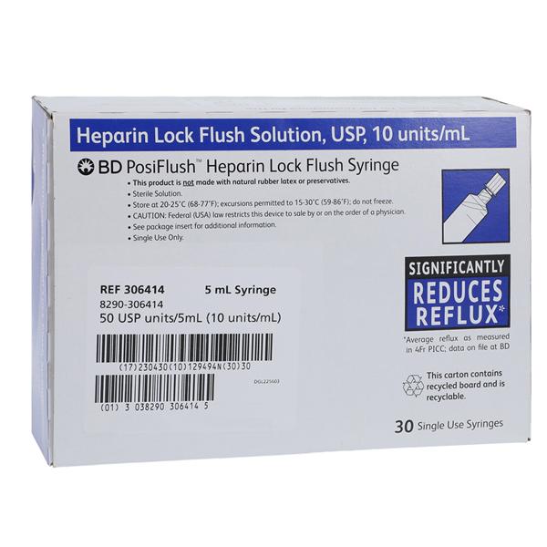 Heparin Lock Flush IV Flush Solution 10u/mL Prefilled Syringe 5mL 30/Package