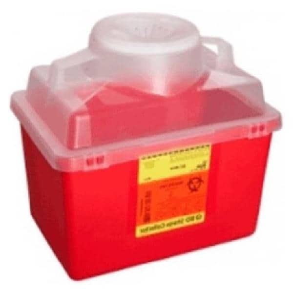 Sharps Container 14qt Red/Clear 8-8/10x12-8/10x11-1/2" Hng Ld/Ndl Prt Plstc Ea