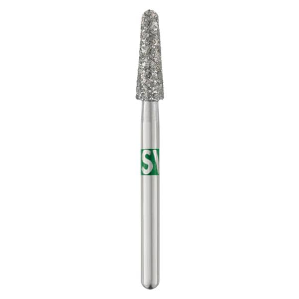 Piranha Diamond Single-Use Burs, FG, Round End Taper, # 855-025, 2.5 mm, Coarse, Green, 25/Pk, 855-025C - Piranha Diamond Single-Use Burs, FG, Round End Taper, # 855-025, 2.5 mm, Coarse, Green, 25/Pk, 855-025C - Image 1