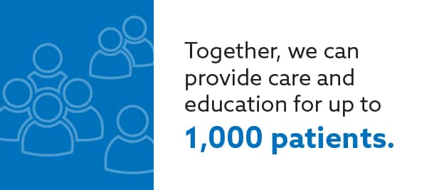 Together, we can
provide care and
education for up to
1,000 patients.